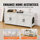 Cat Litter Box Enclosure Wooden Furniture Hidden Litter Box with 2 Rooms White